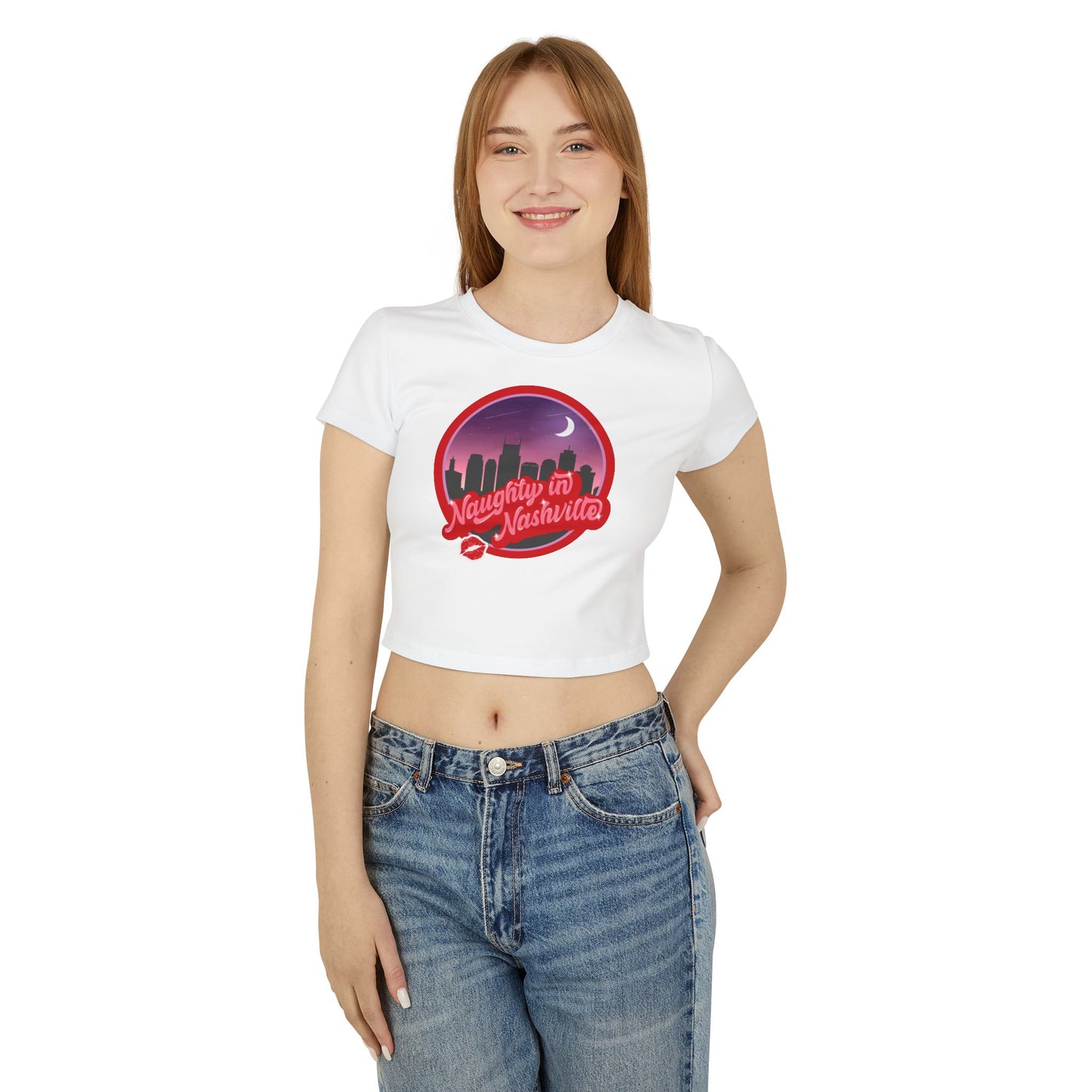 Naughty in Nashville Logo Cropped Tee - White, Model